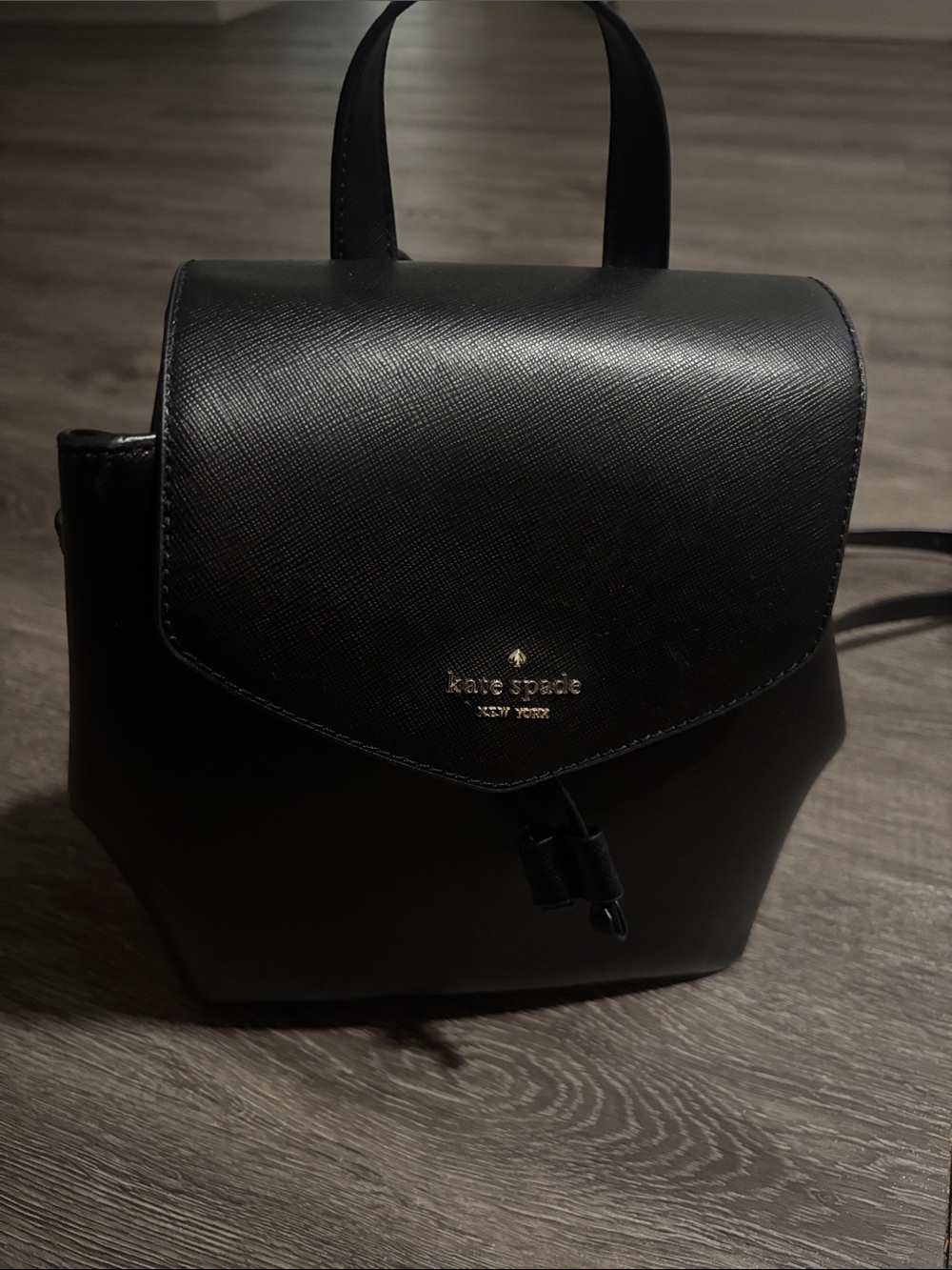 kate spade Black Saffiano Mini Backpack with Gold Logo